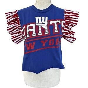 Vintage Upcycled Blue and Red NY Giants T-Shirt with Ruffle Sleeves